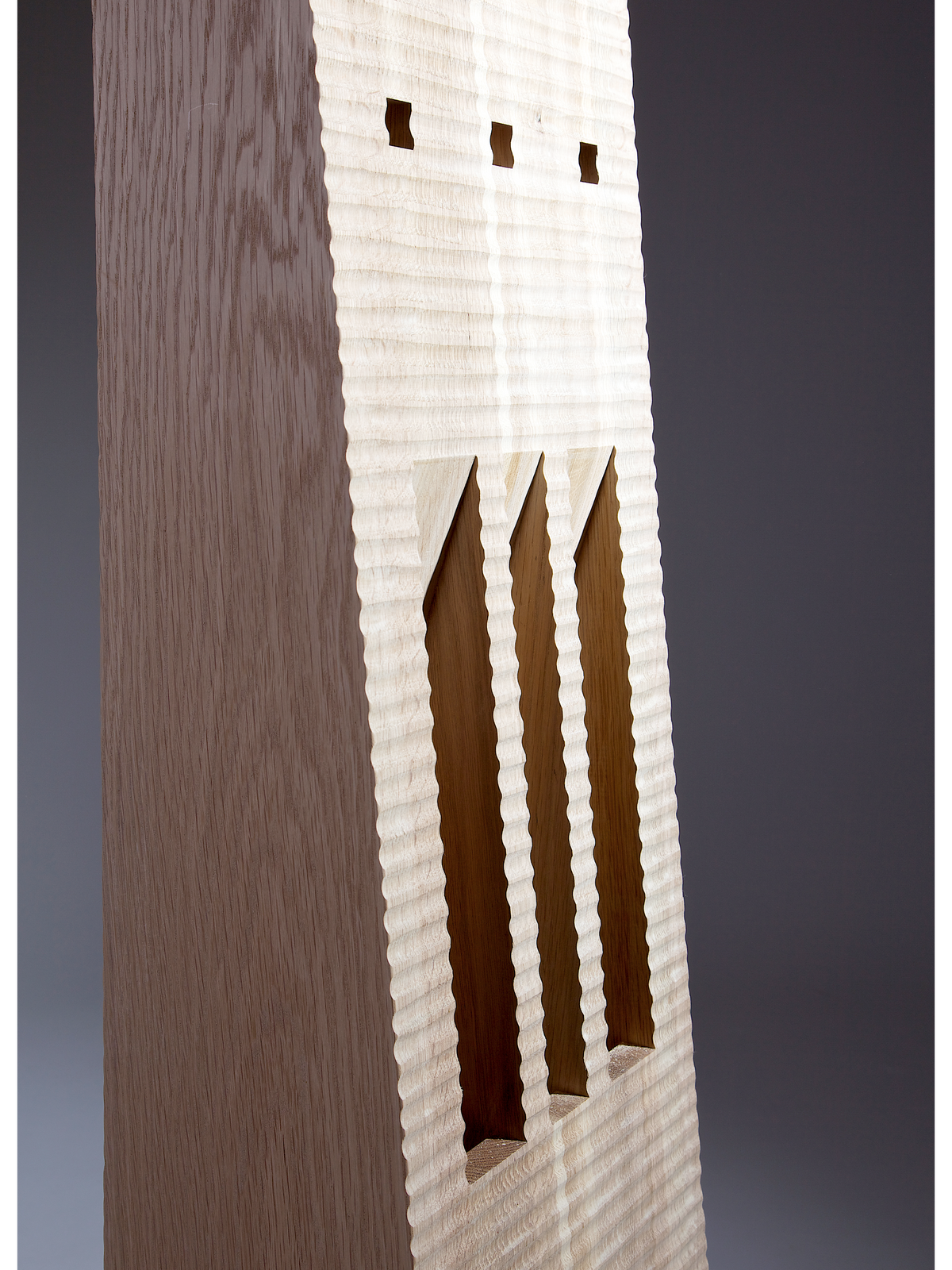 Totem Coat Stand - Oak and 5500 years old Bog Oak — close-up of textured oak surface
