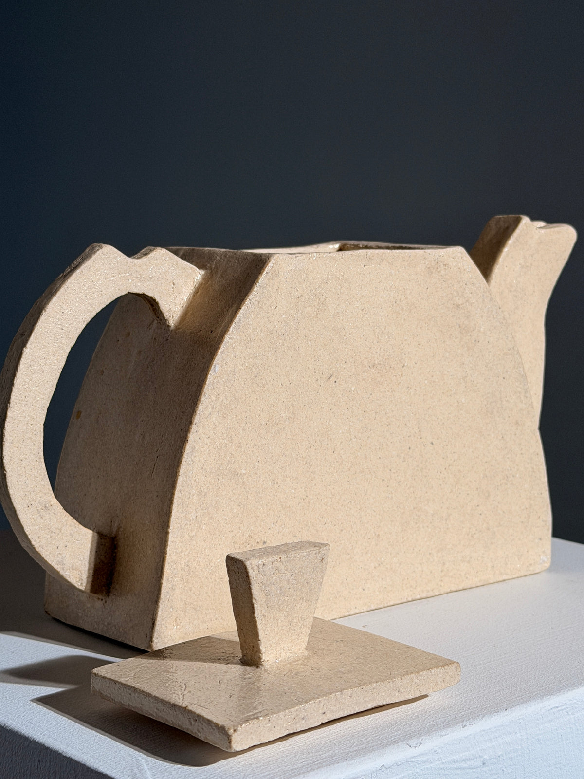 Geometric sculptural stoneware teapot, France, 1990 — alternate view