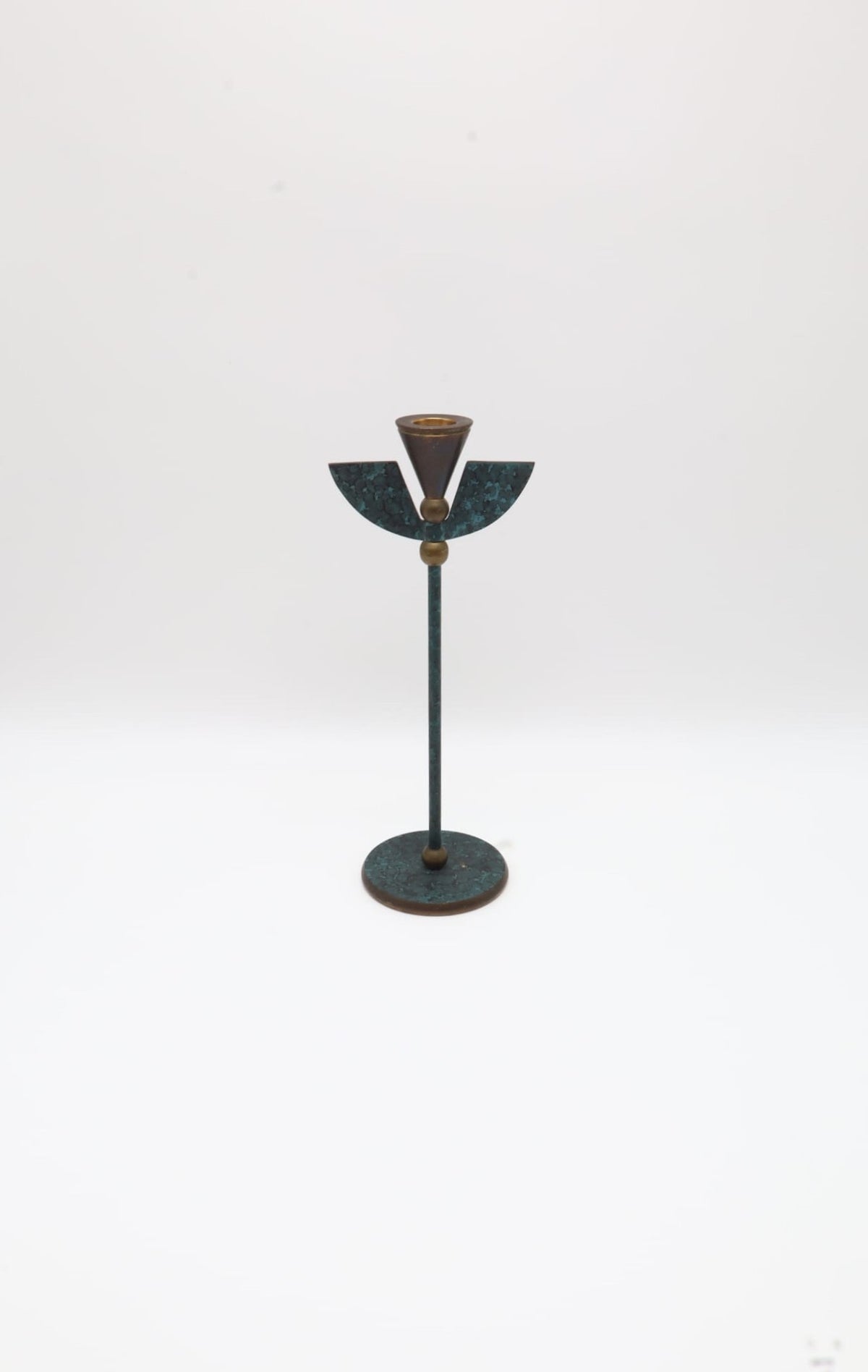 Postmodern Memphis Style Verdigris & Brass Winged Candle Holder – Italy, 1980s by Forma Finds | The Oblist