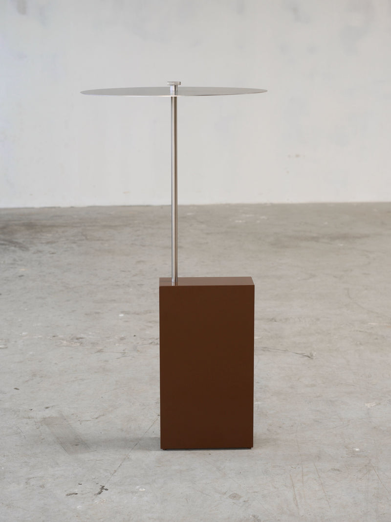 The Assistant' Side Table by Frederik Fialin | The Oblist — brown metal base, modern design