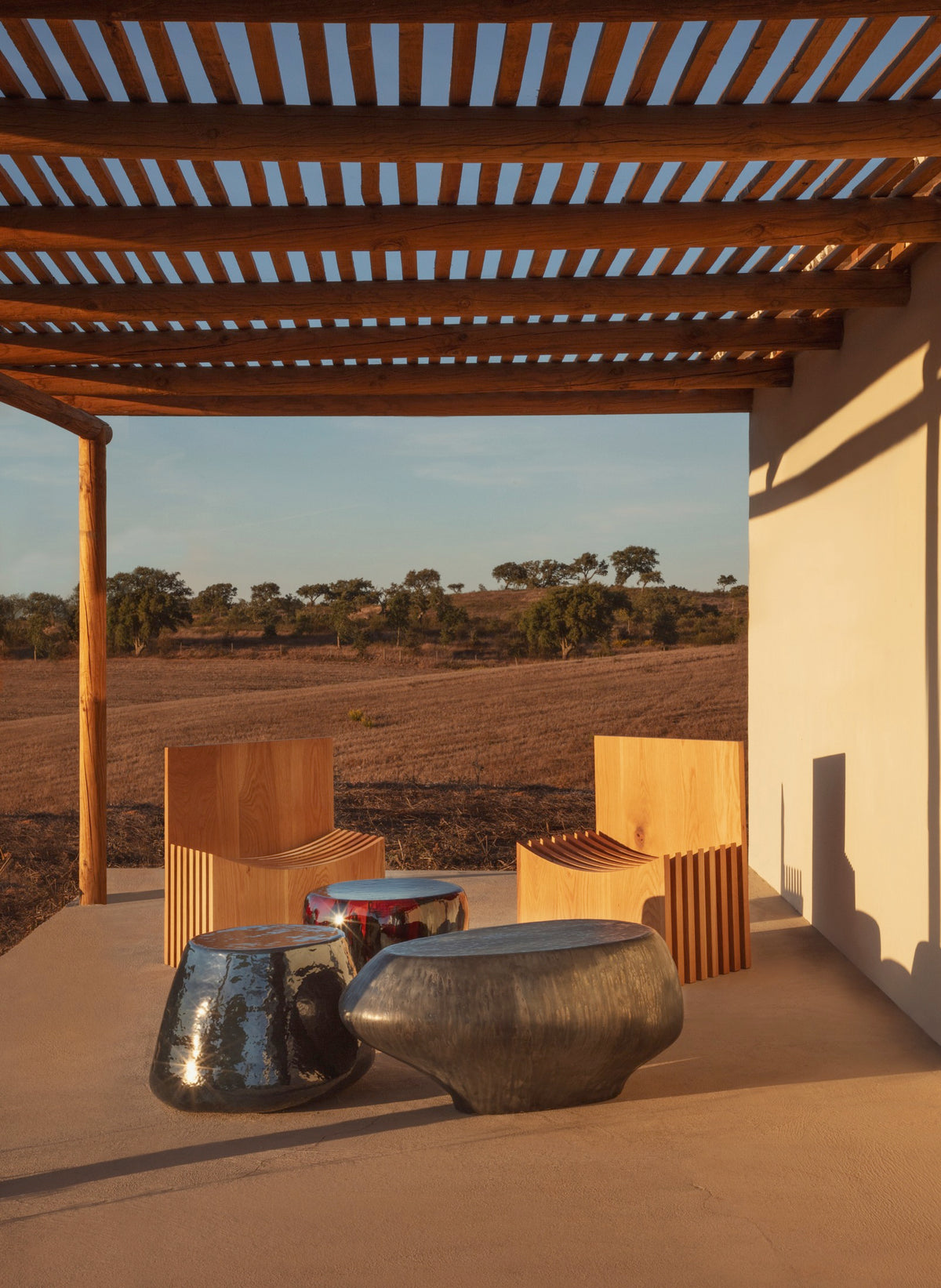 Medium Ceramic Side Table — outdoor setting with textured surface