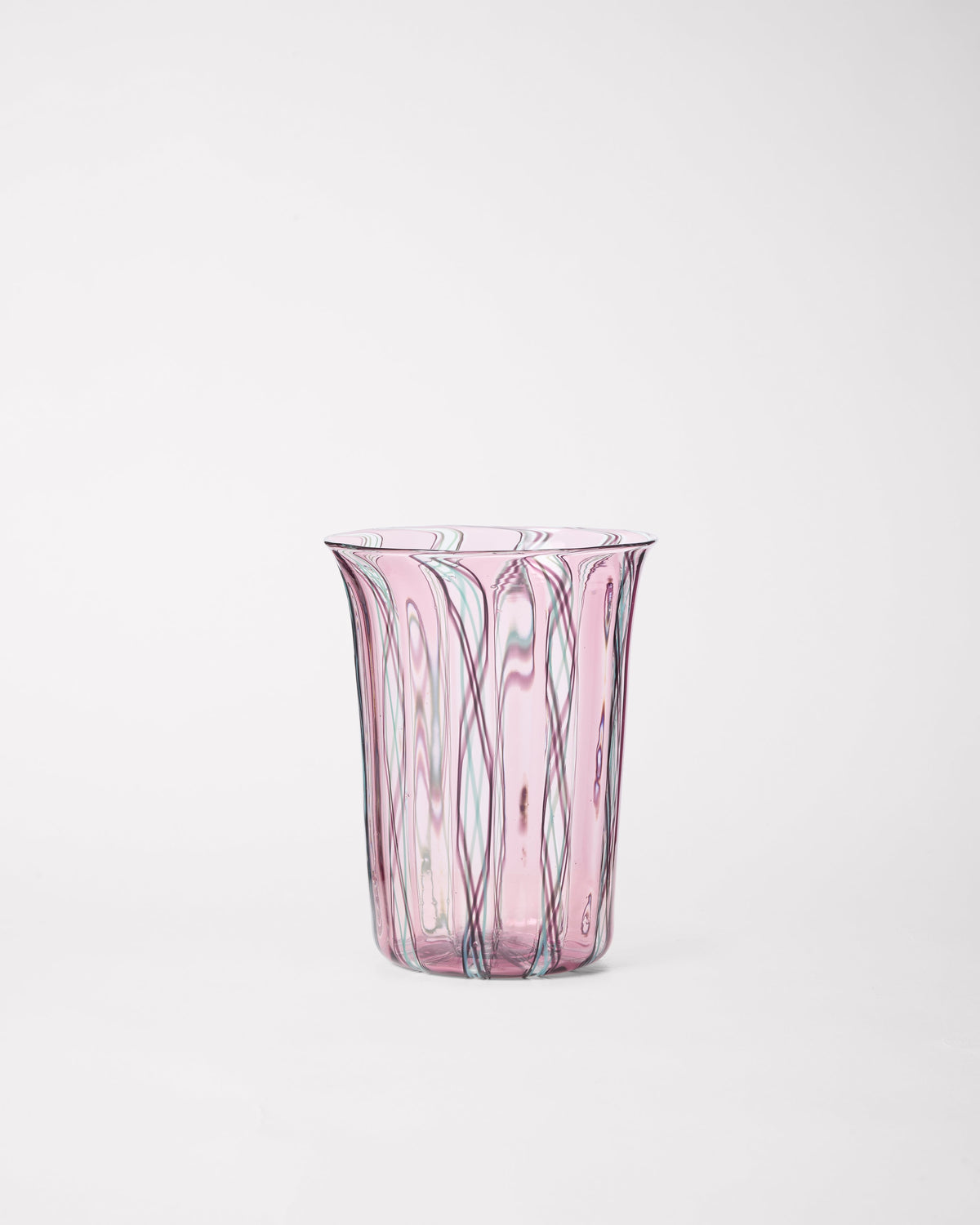 Clara Glasses - Set of four — close-up of pink glass with colorful swirls