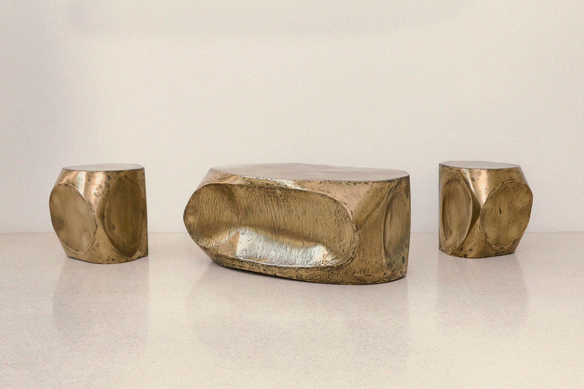 ROCHER brass resin coffee table set with matching side tables