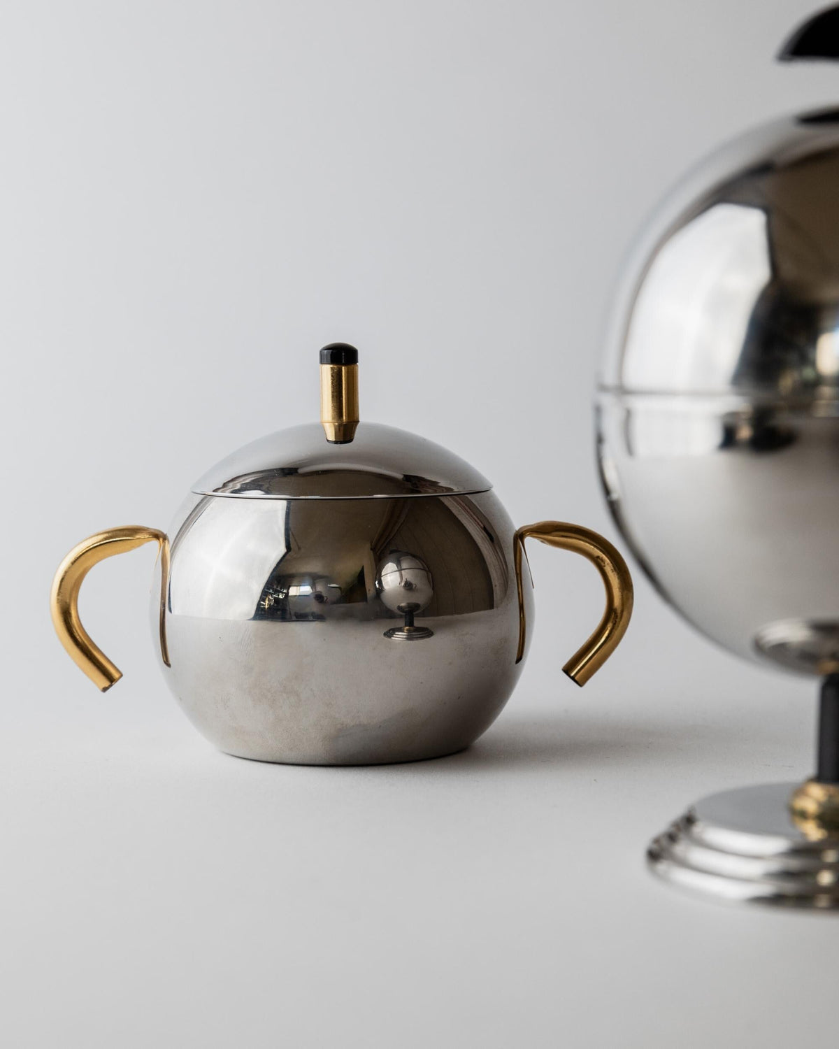 Vintage 1980s Sugar or Jam Bowl Set, Stainless Steel and Brass Serving Bowls, Elegant Postmodern Tableware, Breakfast Set, Gift Idea — alternate view