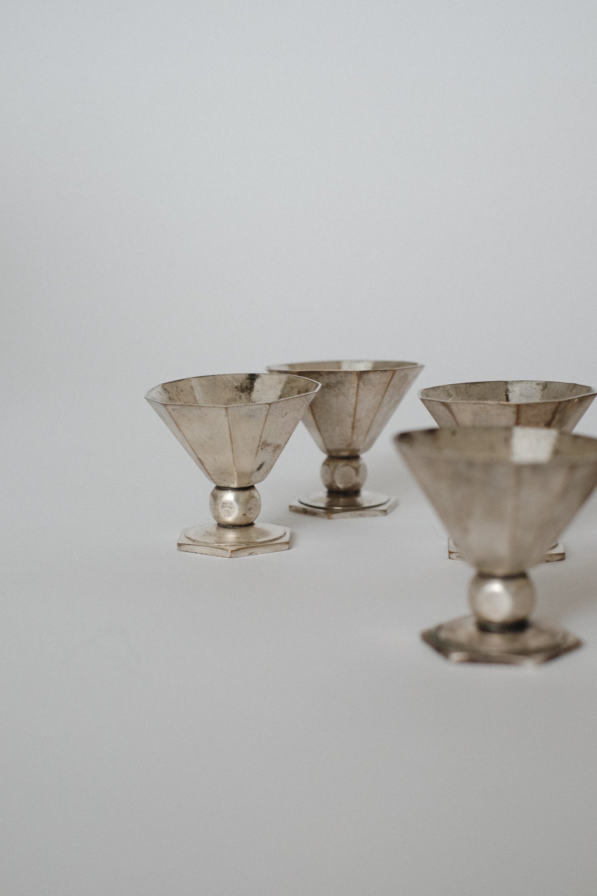 Art Deco Small Cups — top view of silver-toned metal cups