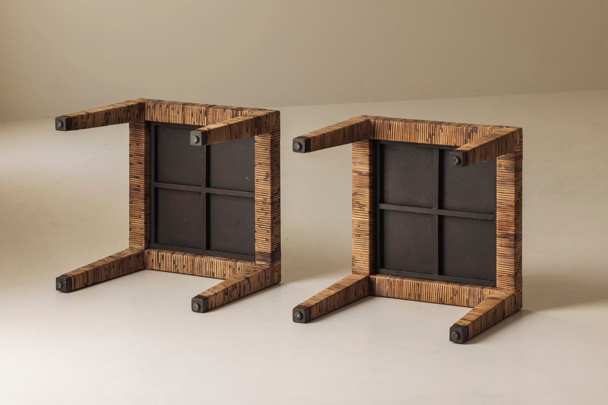 Exceptional French Rattan Wrapped Side Tables, 1970s — Pair — view 10