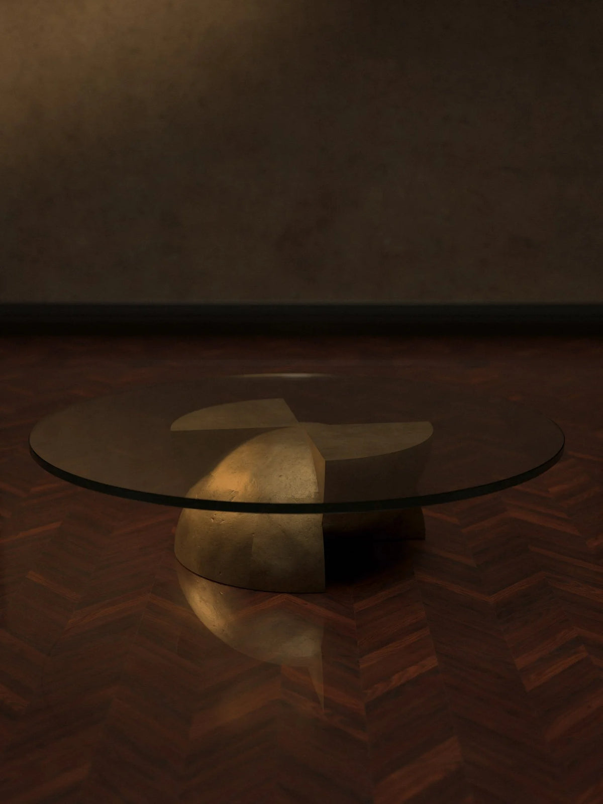 Axis Coffee Table in Glass and Cast Brass by Studio Brocky — detail view