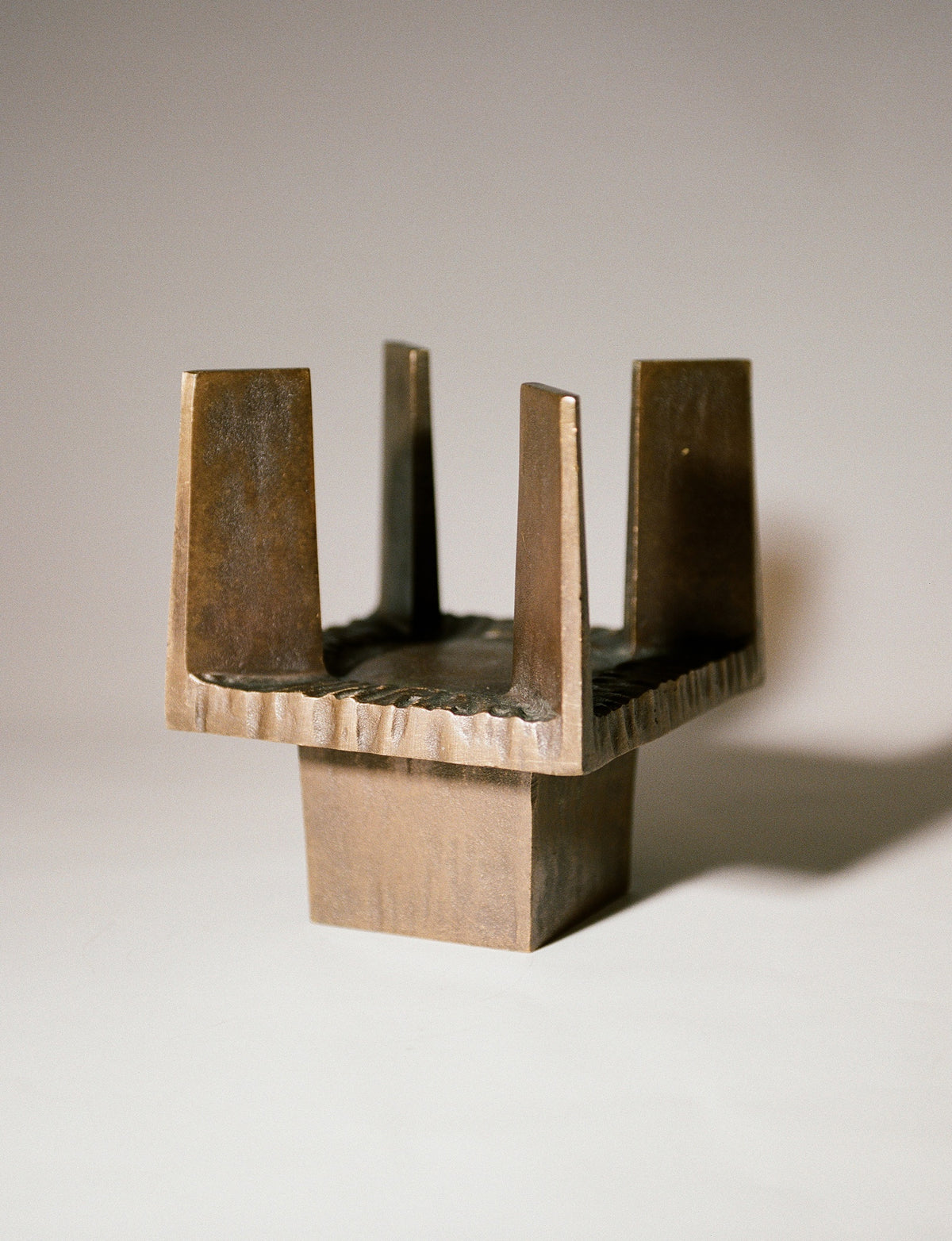 Vintage French Bronze Mid-Century Candle Holder Circa 1950 — close-up of textured bronze surface