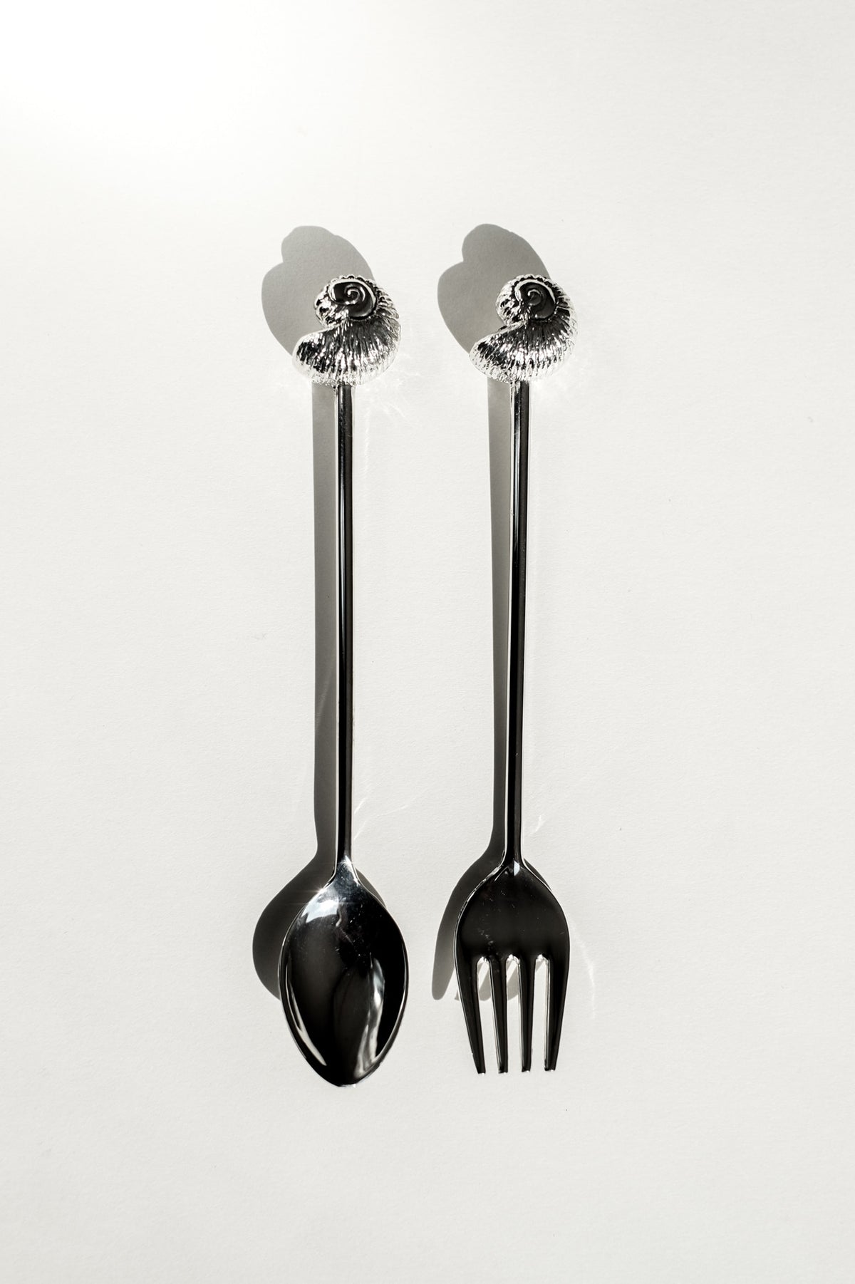 Silver-Plated Seashell Cutlery Set — top view of spoon and fork handles