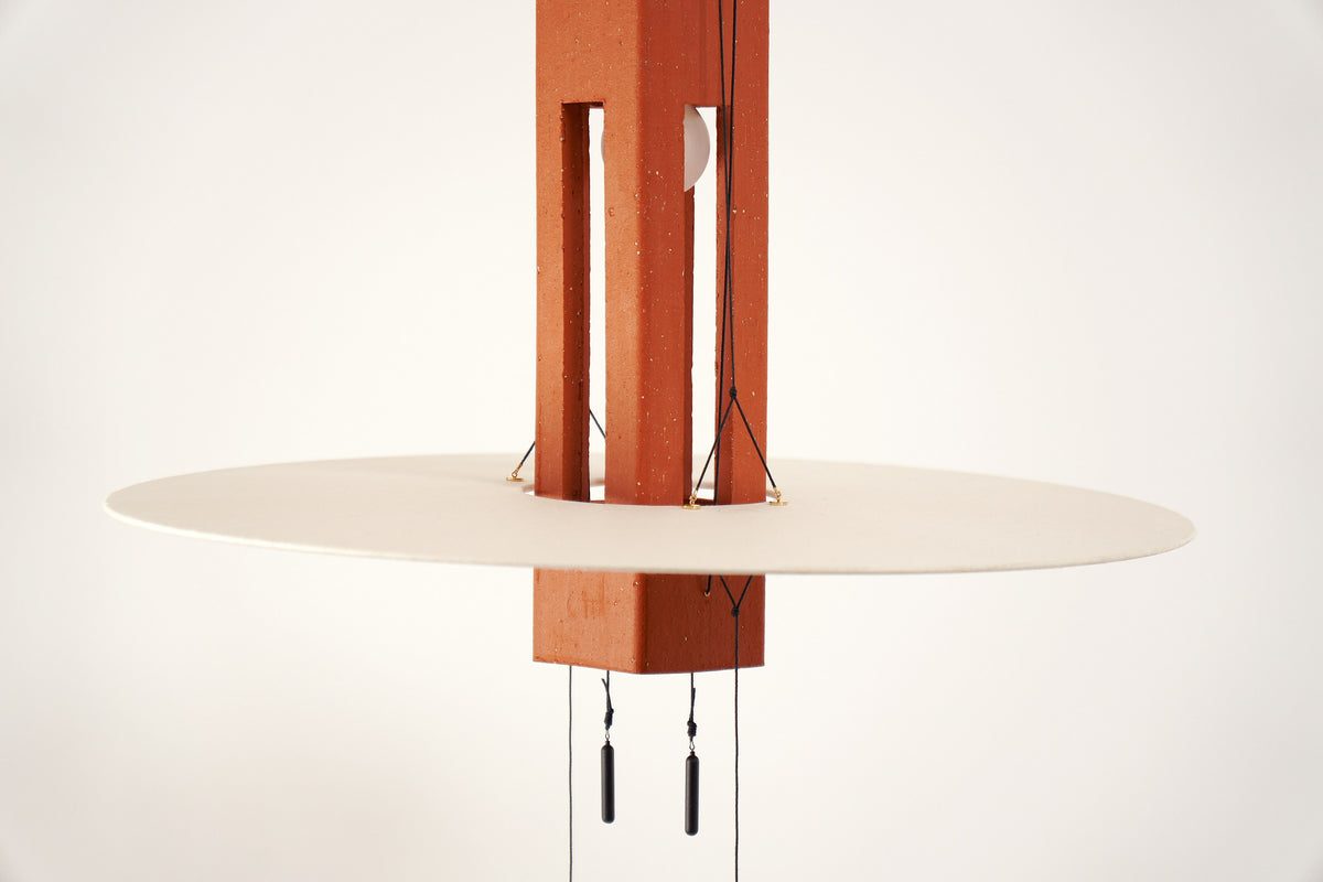 Nova Pendant Light - Terracotta, Paper, Wood and Brass. — detail view