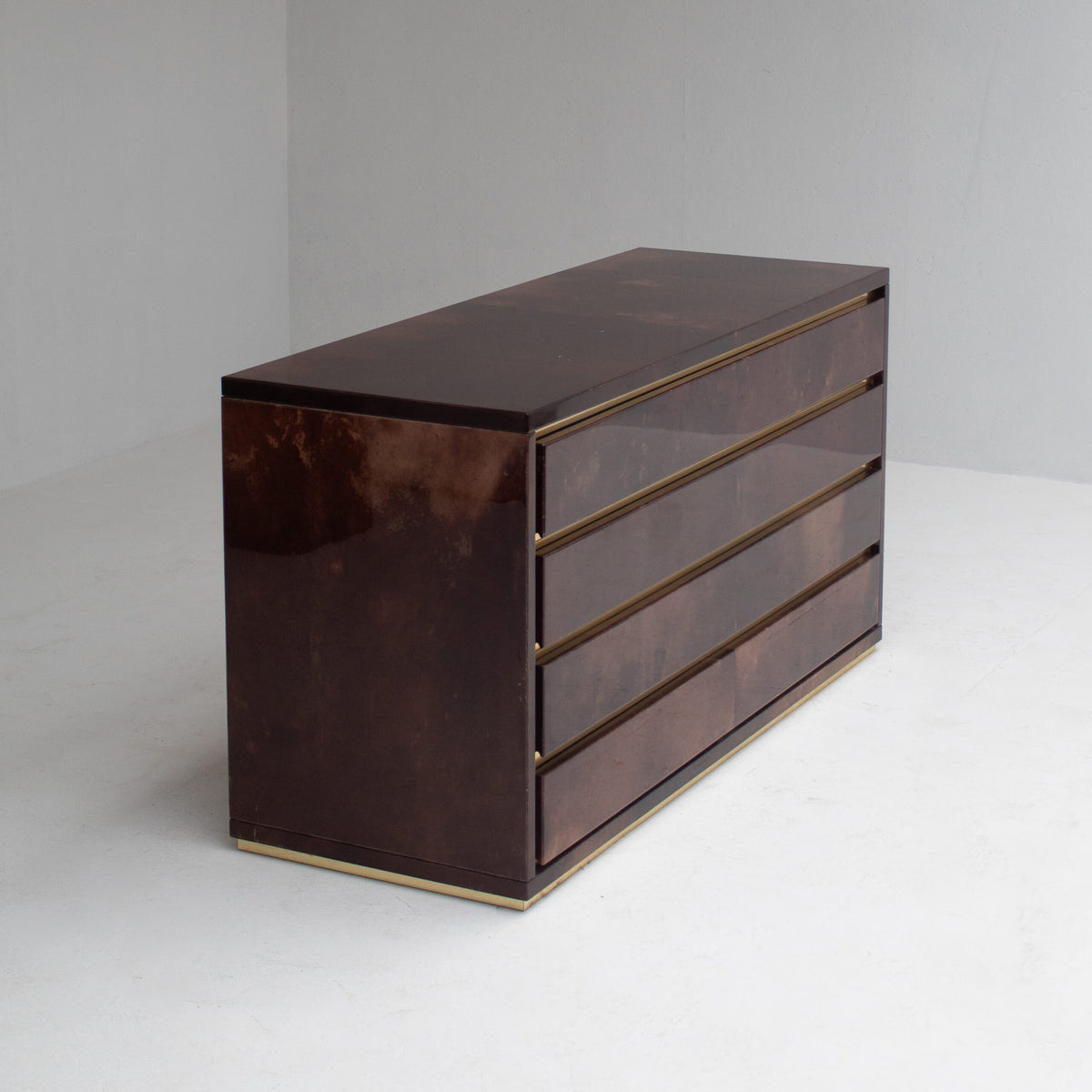 Aldo Tura Cabinet in Brown Lacquer with Brass Details — side angle