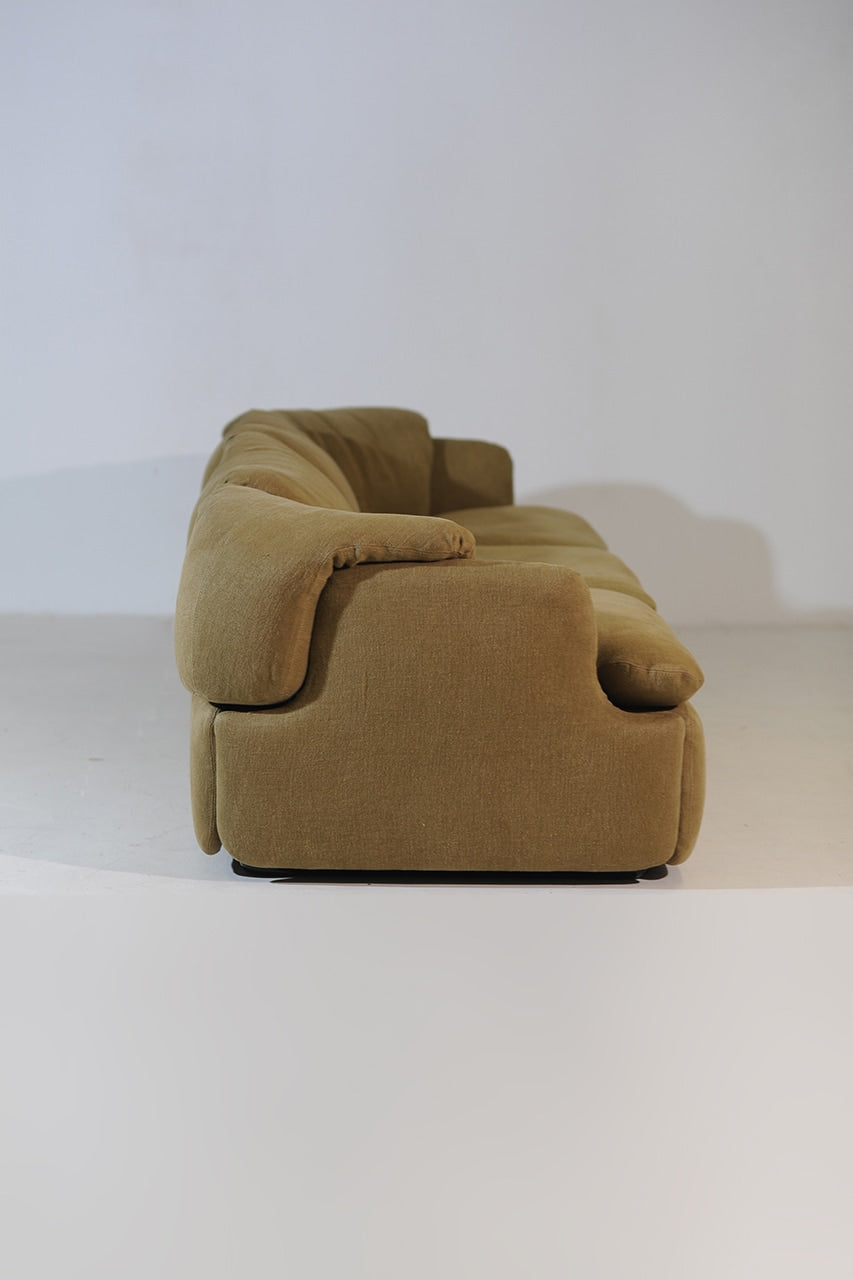 Alberto Rosselli for Saporiti Confidential 3-Seater Sofa in Olive Linen, Italy, 1970s — alternate view