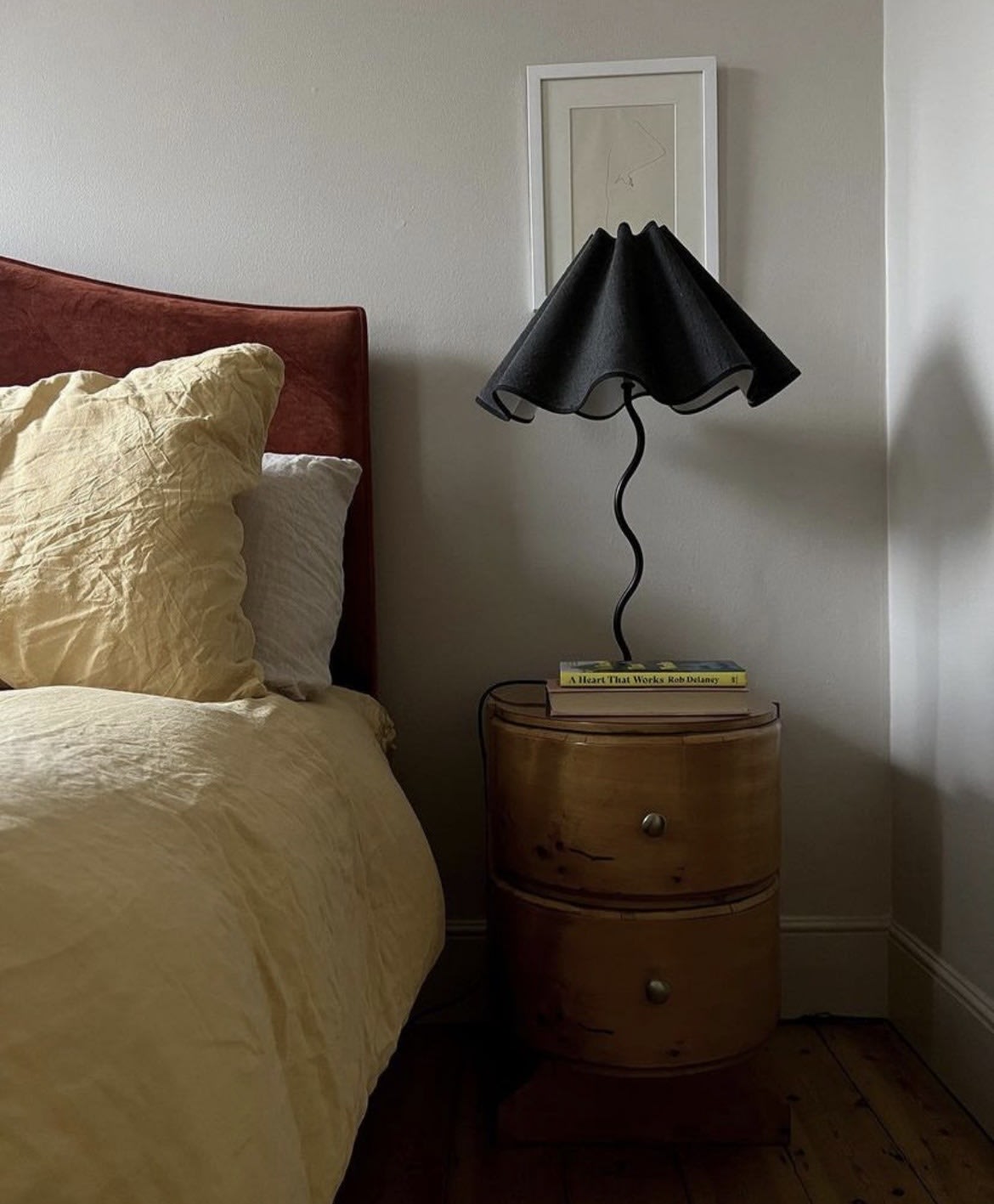 'Jumeaux' Olive Burl Bedside Table — in context