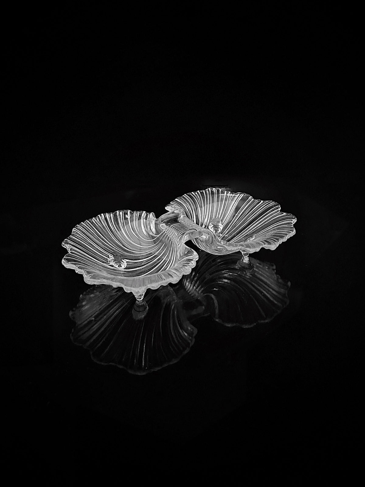 1980s Shell Shaped Crystal Glass Bowl Collection — lifestyle setting
