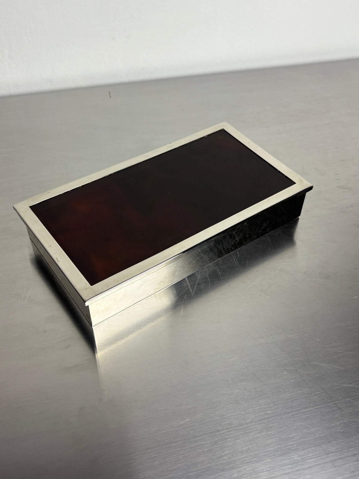 Faux Tortoise Shell & Chromed Dior Vanity Box, Italy, 1970 — side angle