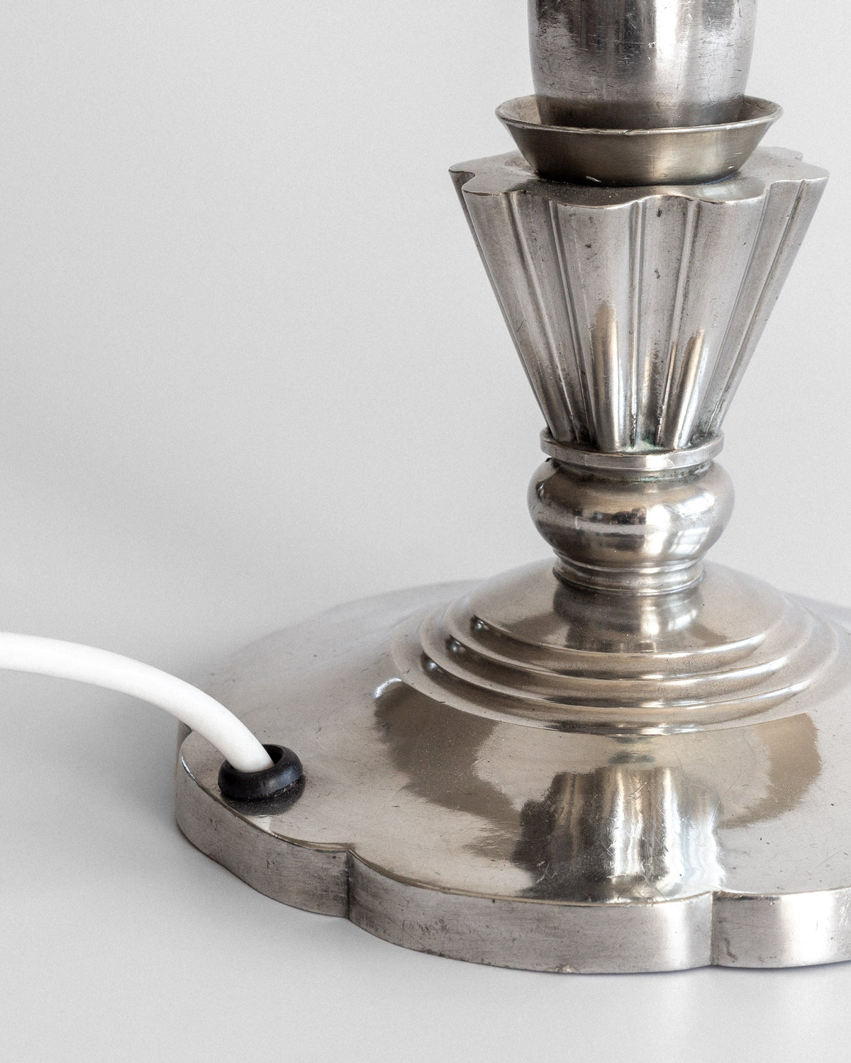 Art Deco Pewter Table Lamp, Denmark 1930s — top view of polished pewter base