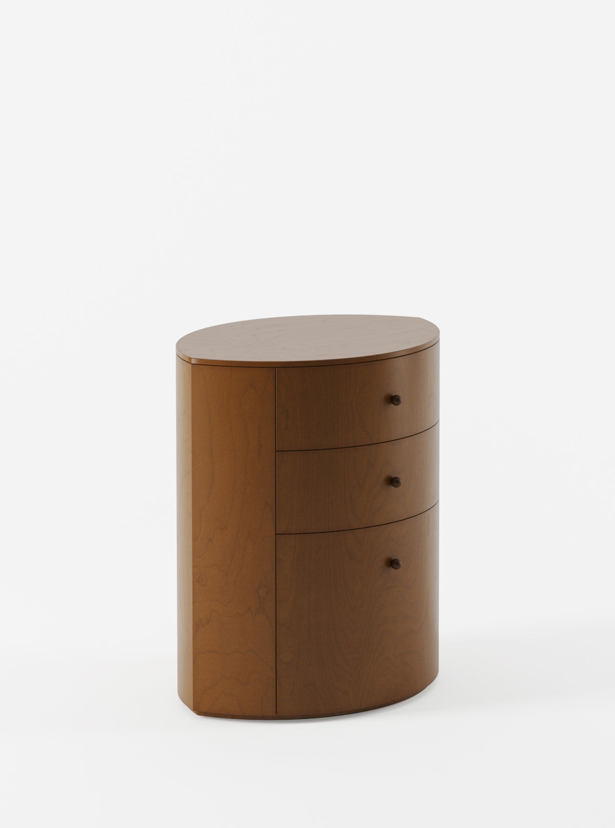 Observer oval nightstand warm brown birch with curved drawers