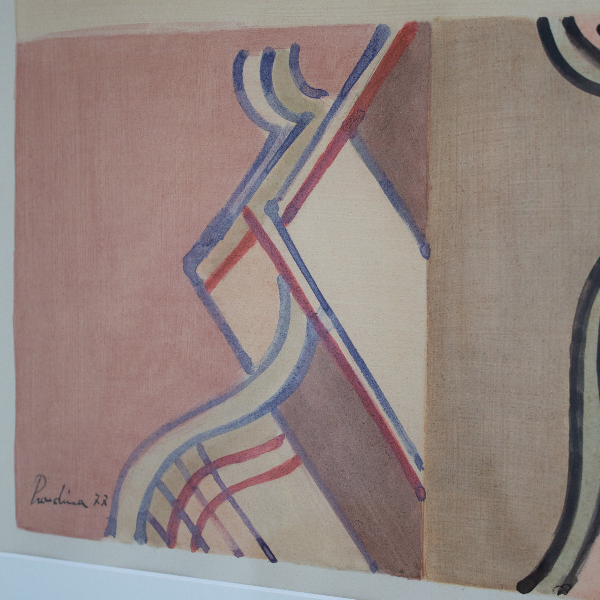 Mid Century Italian Work on Paper — back view with muted color palette