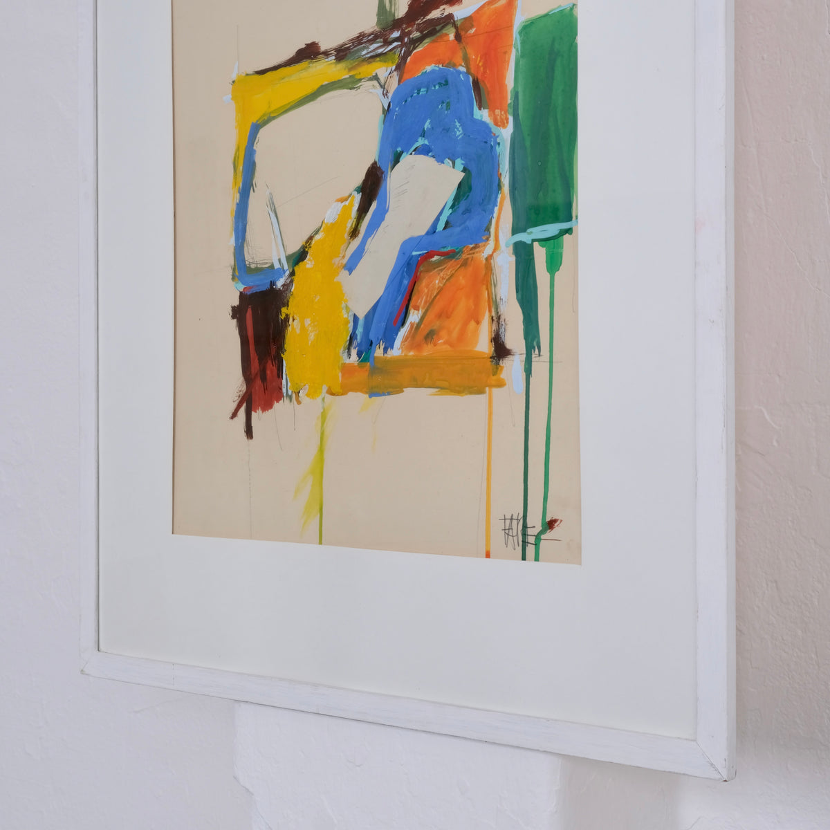 Leopold Fare Abstract Composition Painting | 1960s — side angle showing vibrant colors and frame