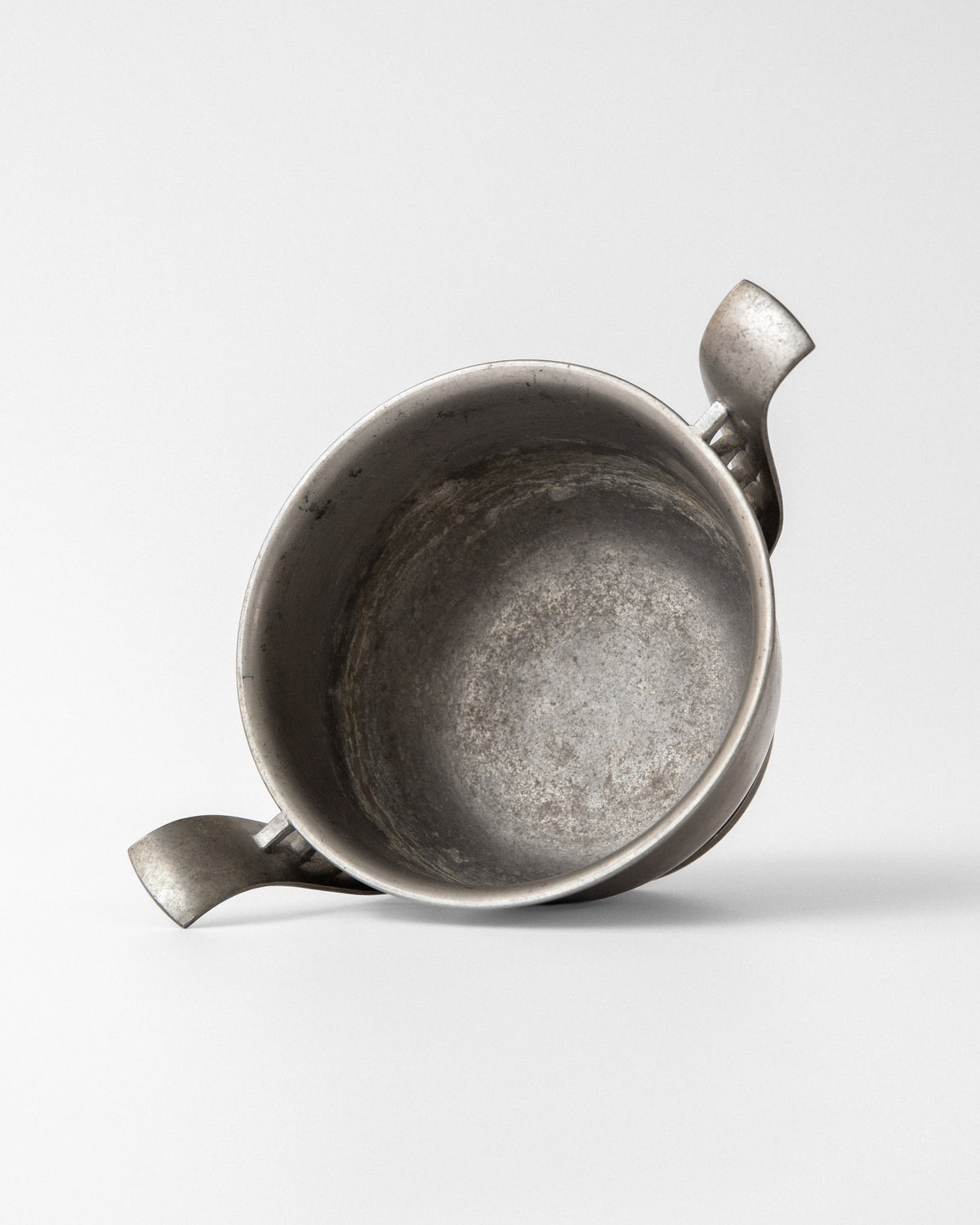 Art Deco Pewter Bowl by Edvin Ollers, 1930s, Sweden — top view showing interior patina