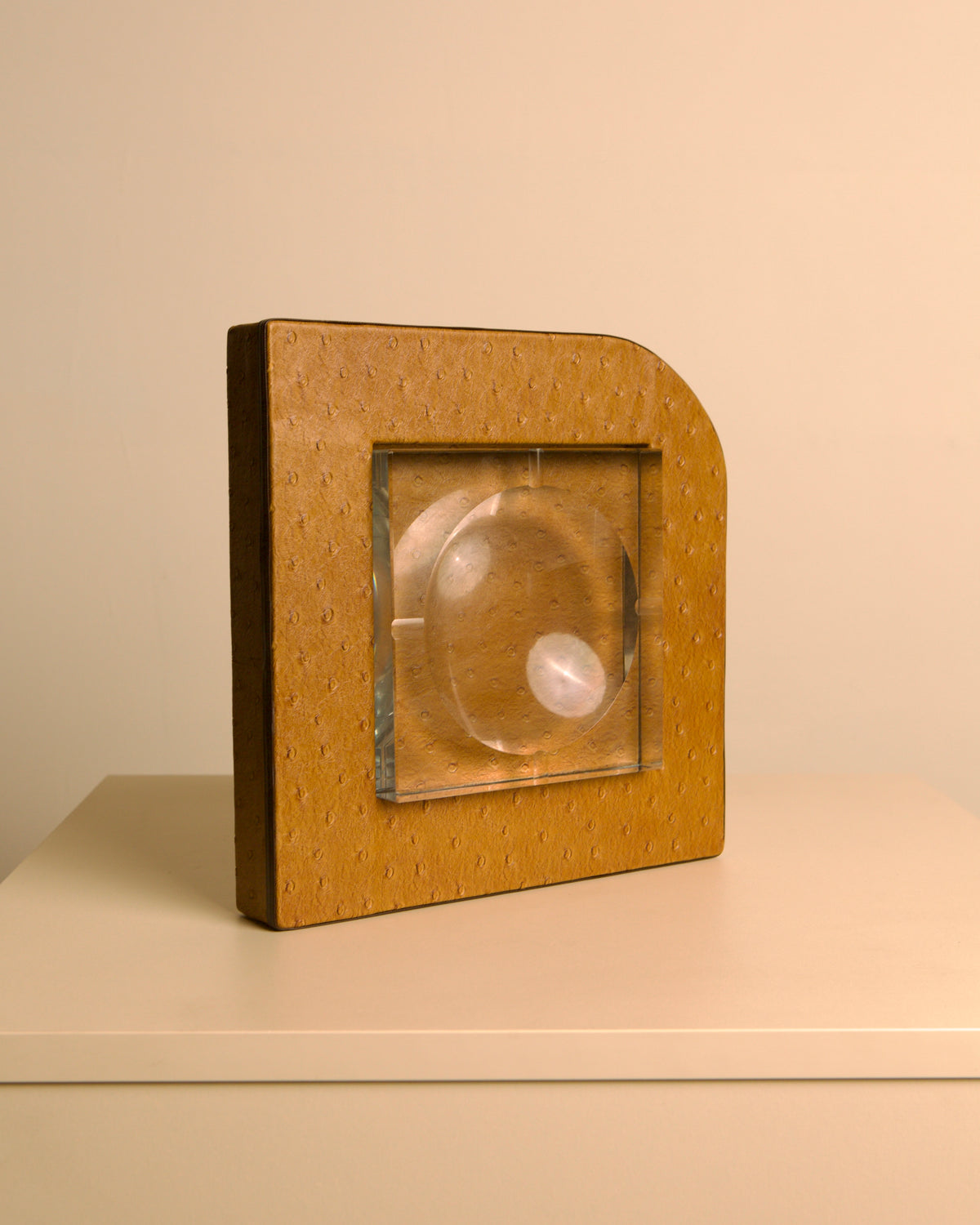 Glass and Faux Ostrich Leather Ashtray, Italy, 1980s — alternate view