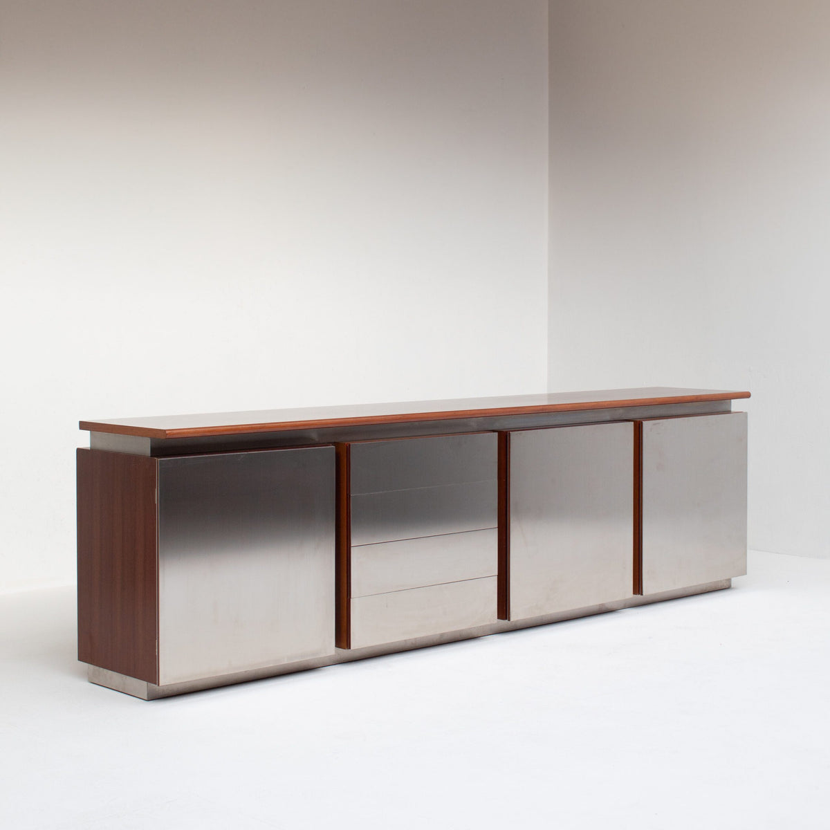 Brown Acerbis Cabinet with Chrome Doors — side angle showing wooden top and chrome doors