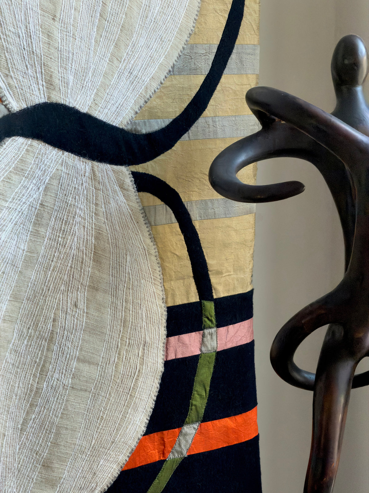 Simple Flight Hand Sewn Silk Tapestry — close-up
