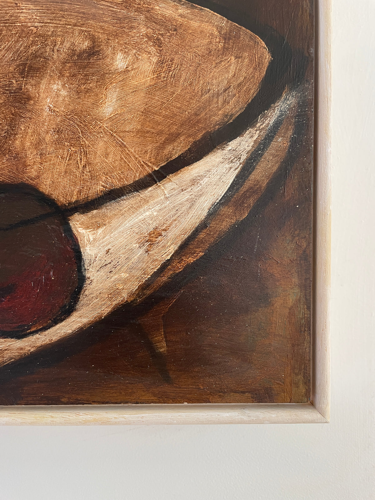 Five Plums Original Painting — side angle showing textured brown surface