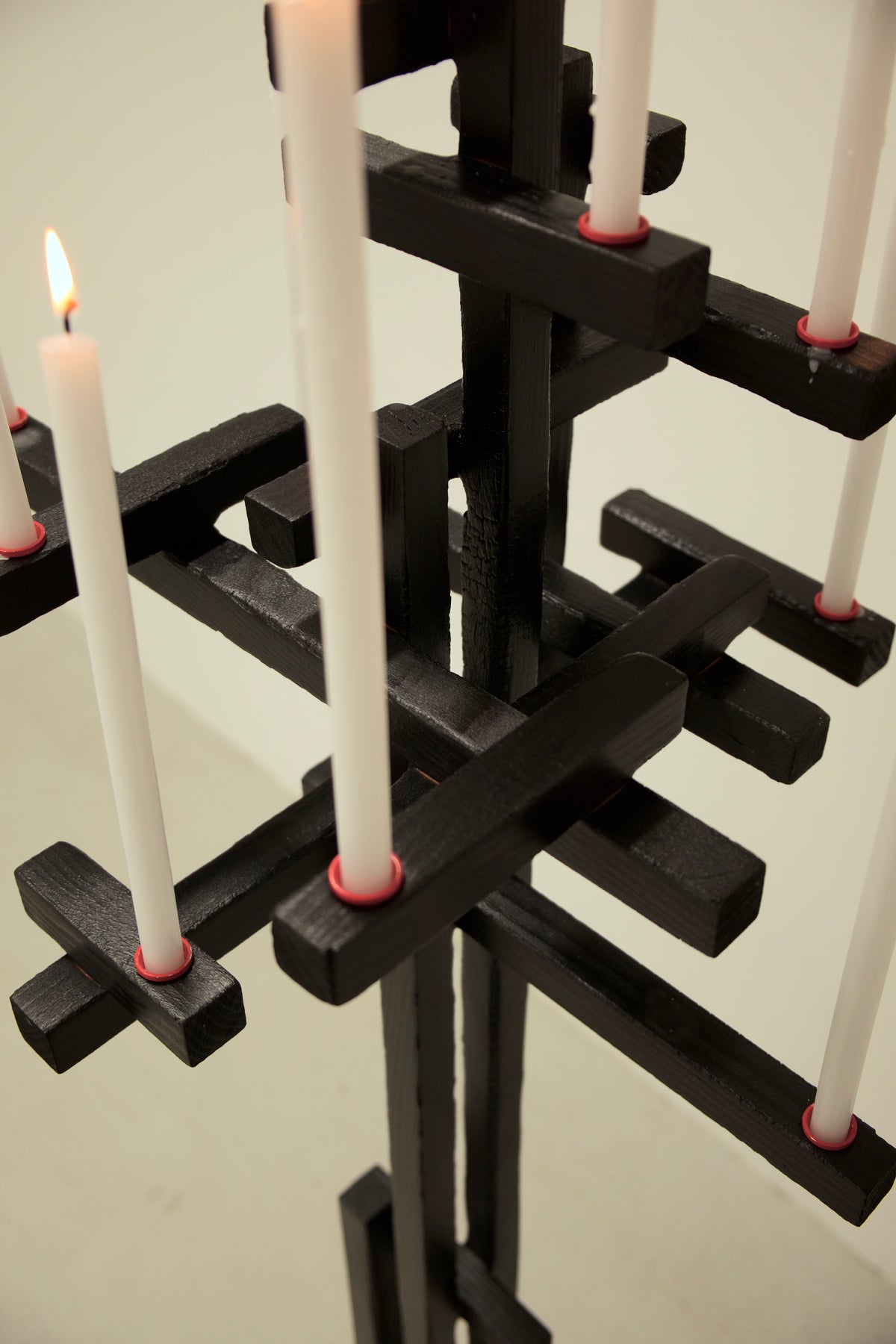 TETRIS CANDELABRUM — top view of black wooden candle holder