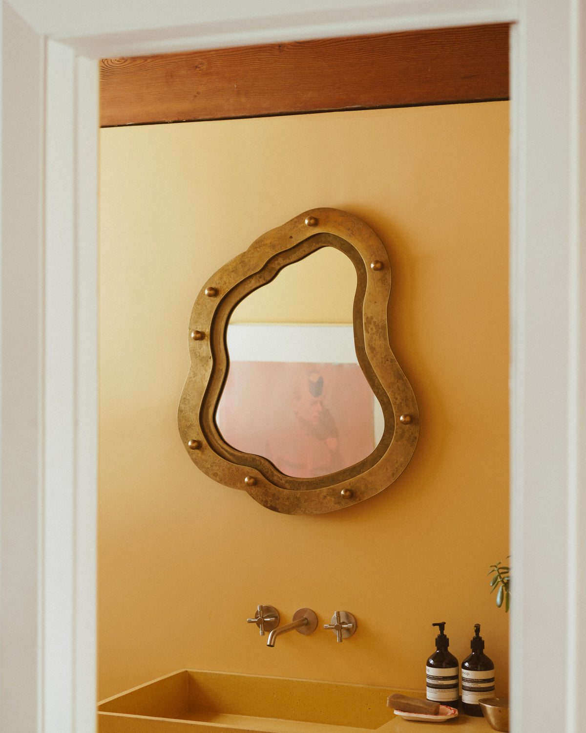 Organic  Postmodern Brass Mirror - Large — lifestyle setting