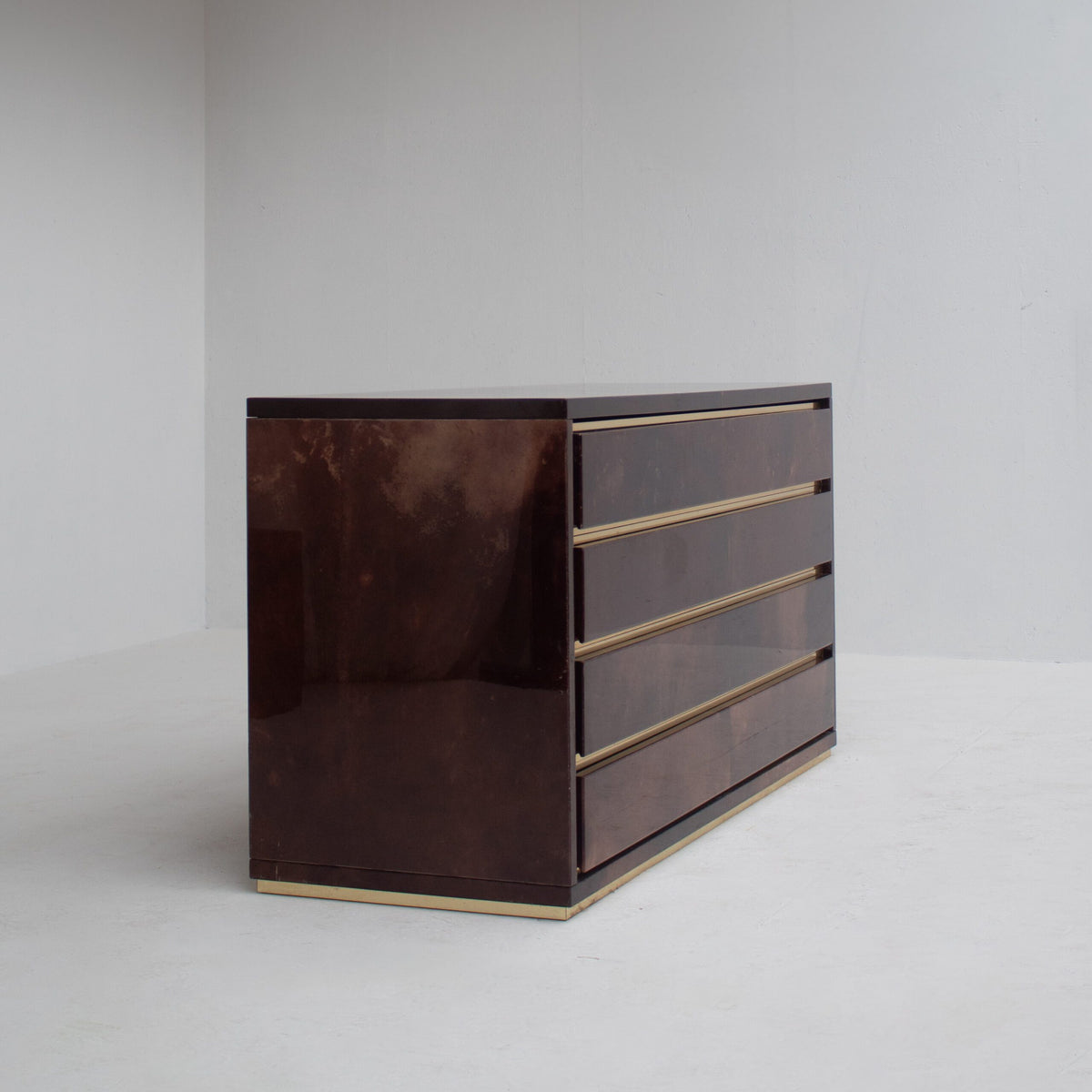 Aldo Tura Cabinet in Brown Lacquer with Brass Details — lifestyle setting