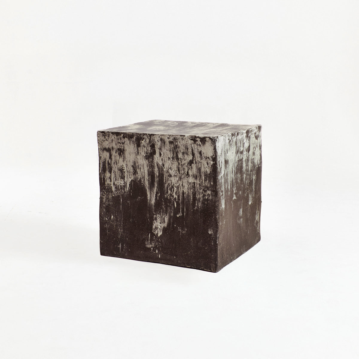 brown Ceramic Cube Side Table — side angle
