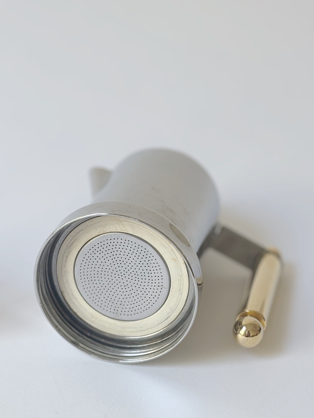 Kontessa Moka Pot, c. 1980's Italy — top view of stainless steel filter