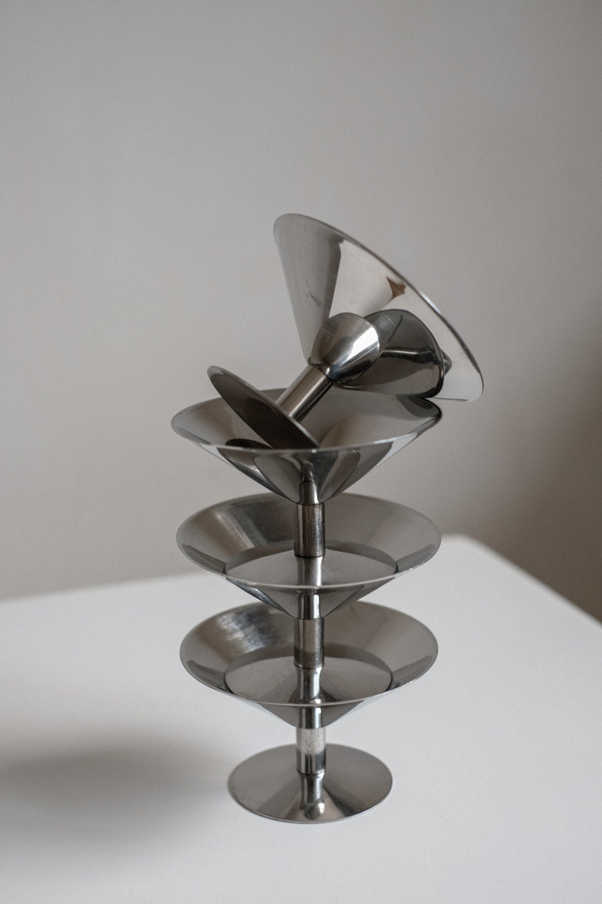 Set of Four Ice Coupes — top view of polished metal design