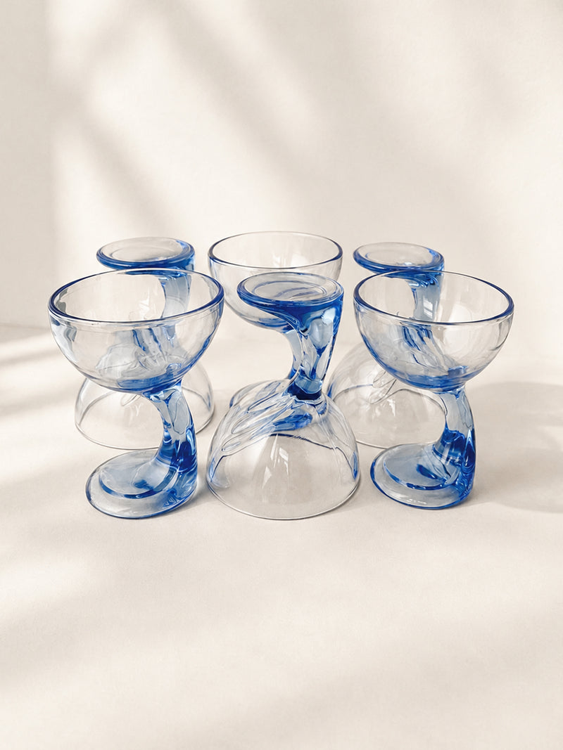 Set of 6 Italian Postmodern Blue Glass Dessert Bowls - 1980s by Dodo Vintage | The Oblist