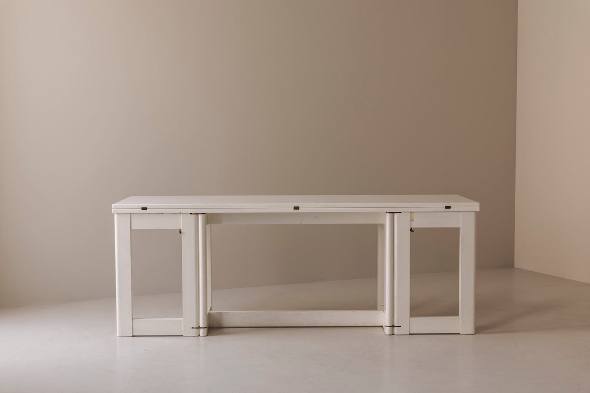 Italian White Lacquered Folding Table with Brass Details, 1960s — side angle