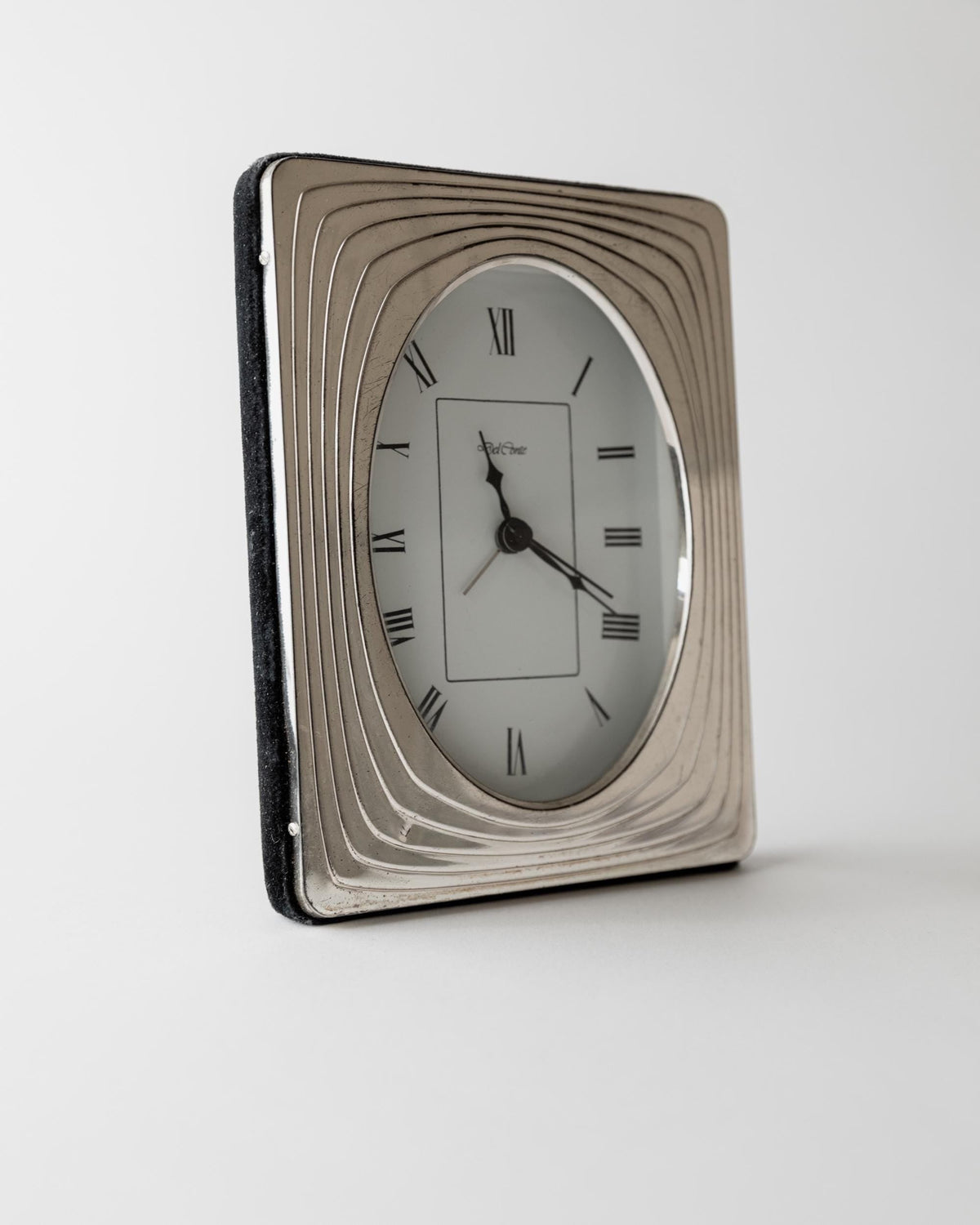 Vintage 1960s Silver Plated Desk Clock by Del Conte Italy, Rectangular Case with Oval Clock Face, Mid Century Design, Elegant Gift Idea — alternate view