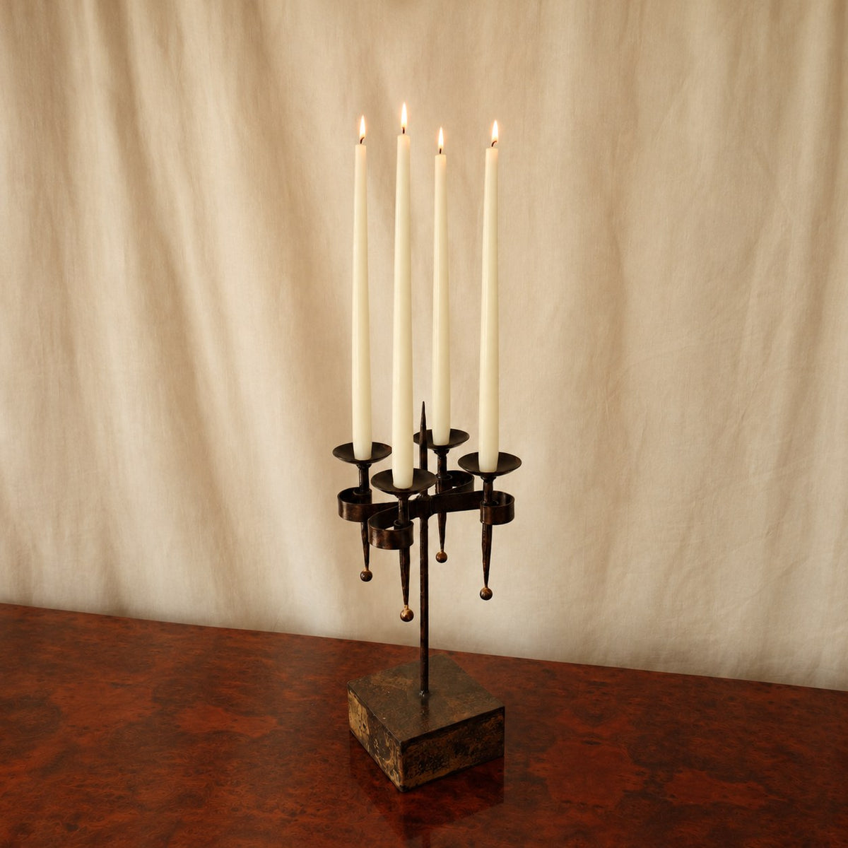 Vintage Brutalist Wrought Iron Four-Candle Candelabra by Truffe Studio | The Oblist