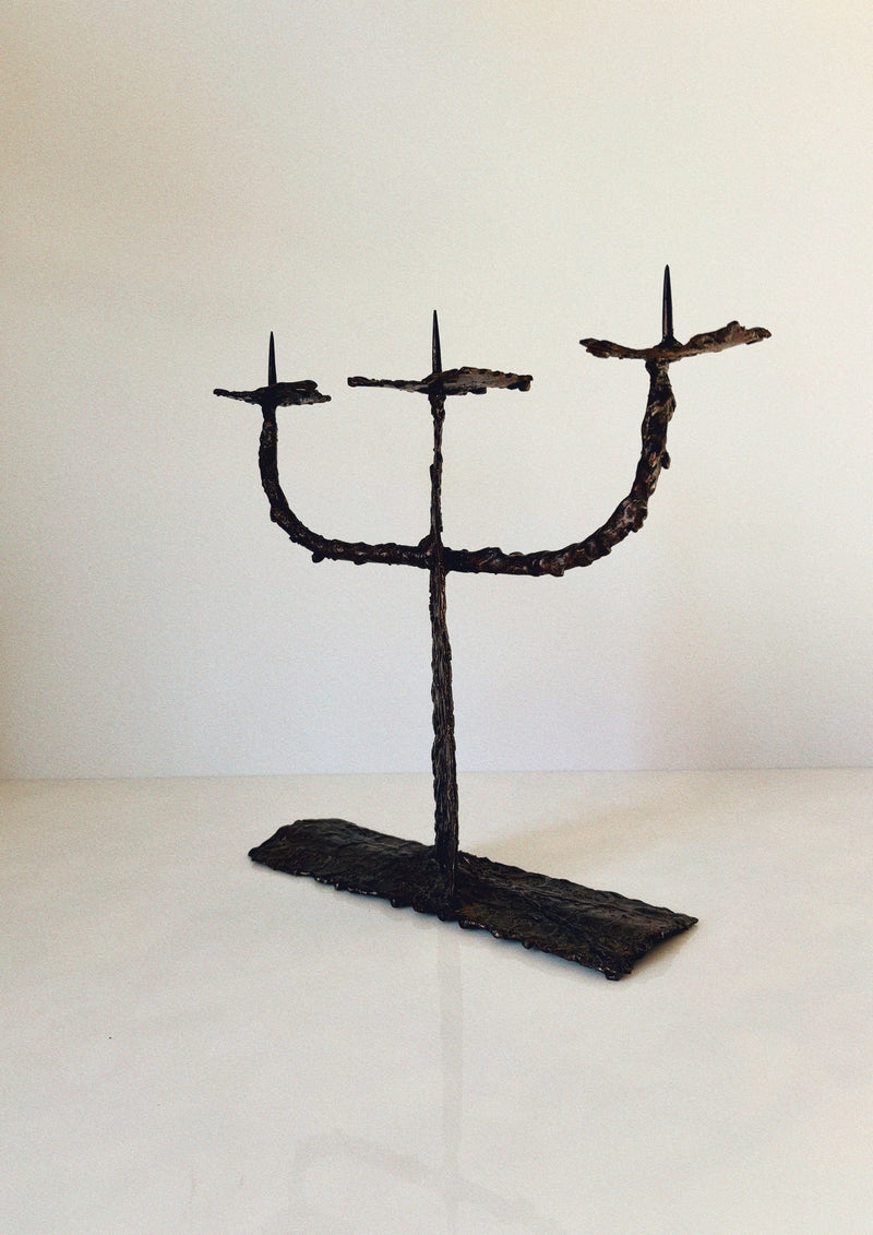 Metal 3 Arm Brutalist Candelabra, Poland by Huerto | The Oblist — handcrafted dark metal design