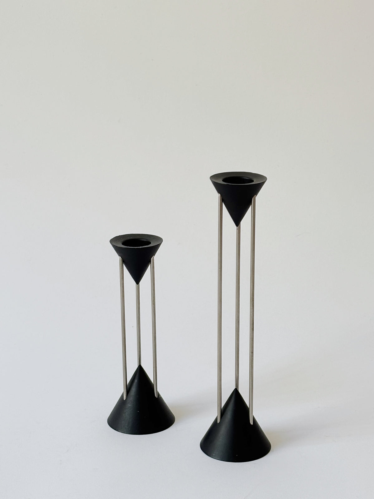 Postmodern Metal Candlesticks, c. 1980's Germany — detail view