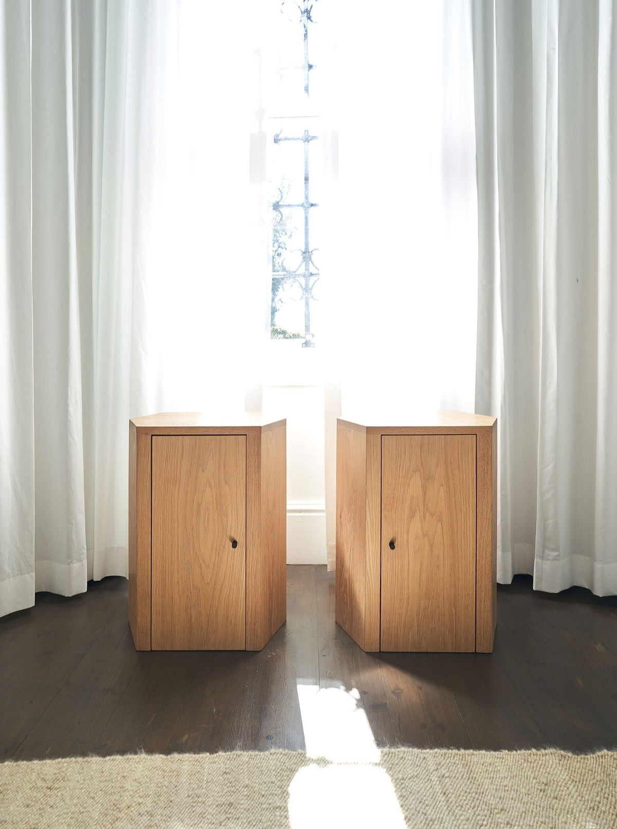 Pair of Park Night Stands in Oiled Oak — close-up