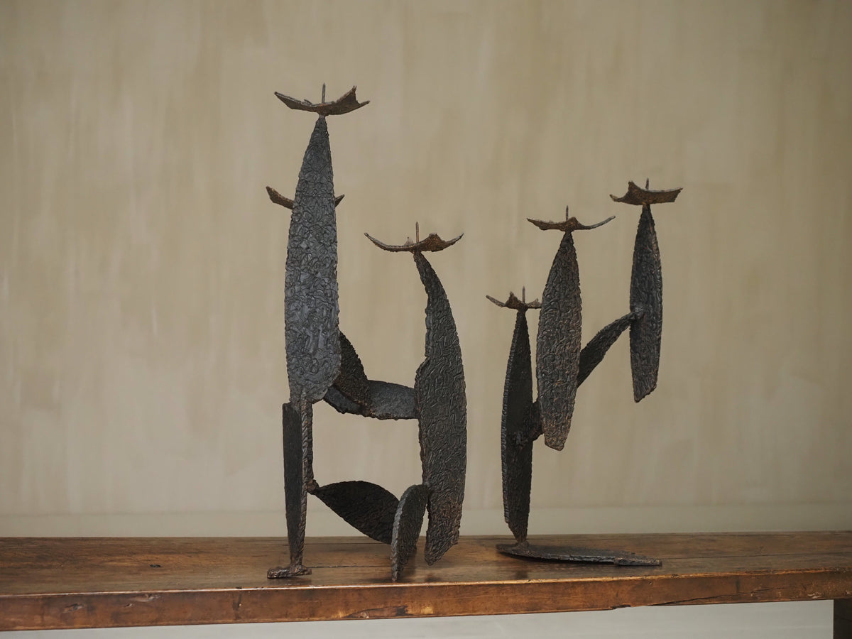 Pair of Sculptural Brutalist Candle Holders — side angle
