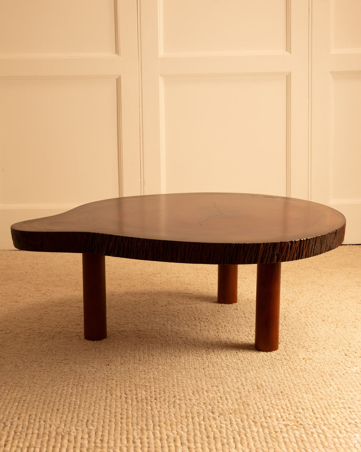 Spanish 1970s drop-leaf coffee table with dark wood grain finish