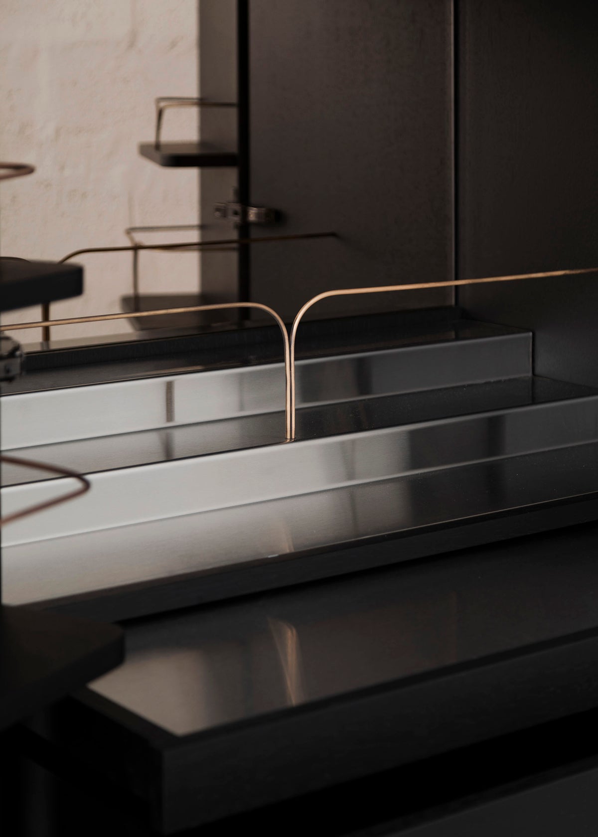PERFIDIA_01 Bar Cabinet in Solid Wood and Casted Bronze Details — close-up