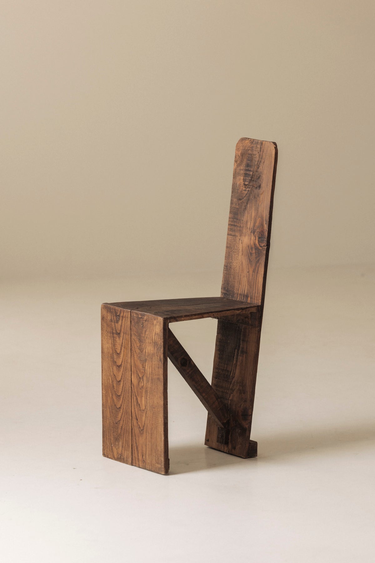 Set of 3 Primitive French Wooden Chairs, 1940s–1950s — alternate view
