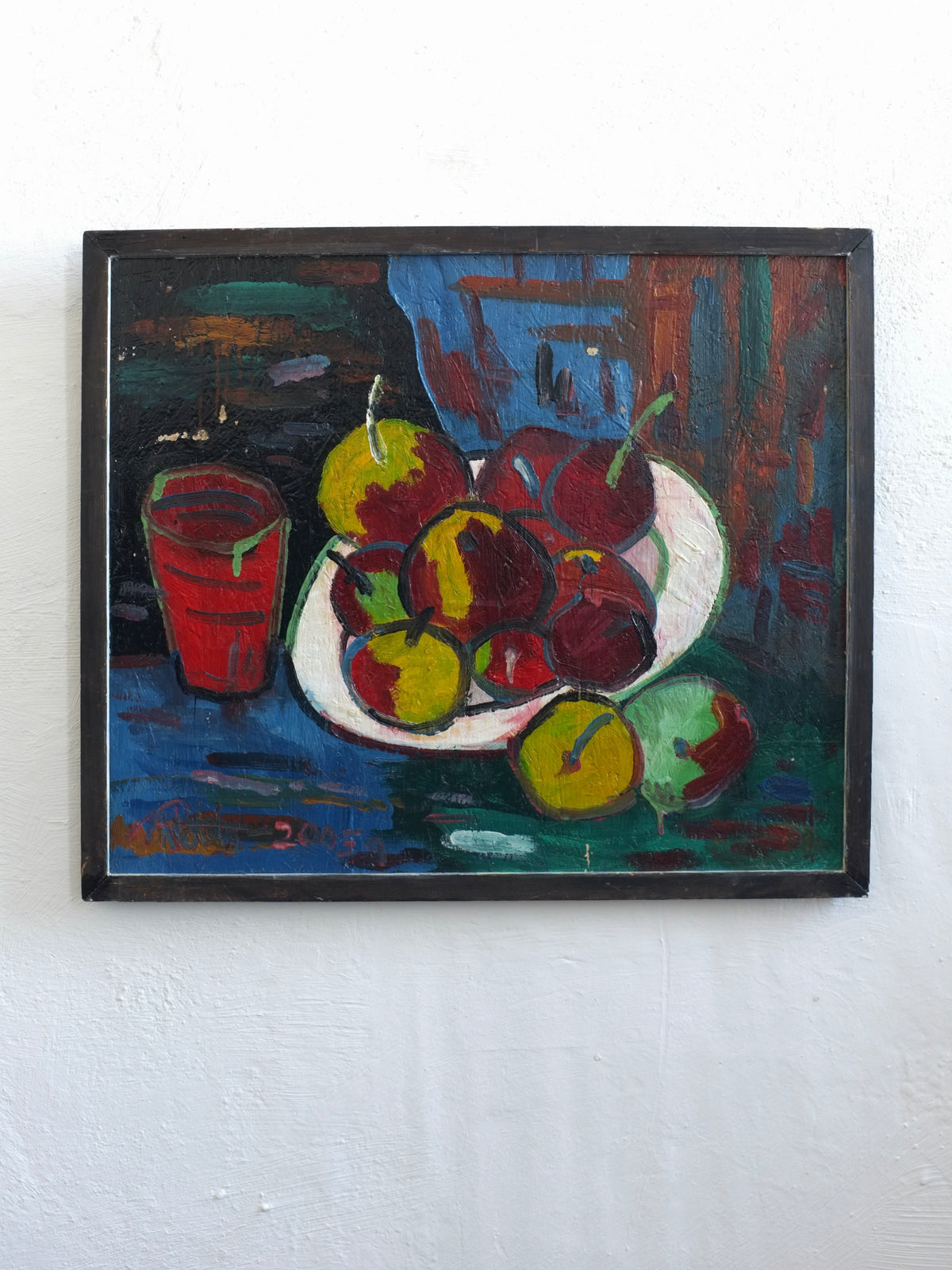 Uldis Rēdelis Still Life Painting "With Red Vessel" | Latvia | 2005 by Veter Vintage | vibrant colors, vintage style