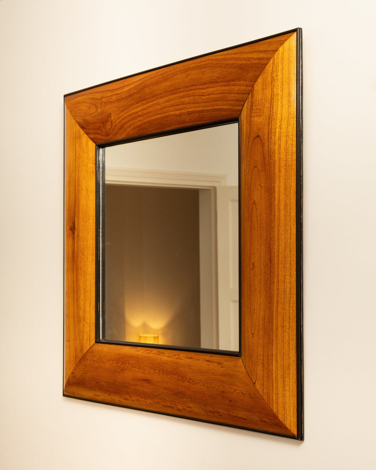 1950s Italian wooden mirror with wide beveled frame detail