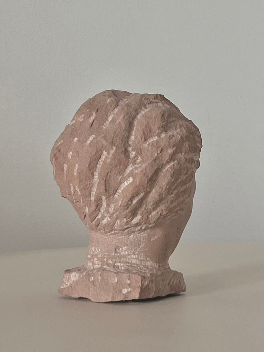 Rough-hewn pink stone sculptural bust by Helge W. Högbom 1950s