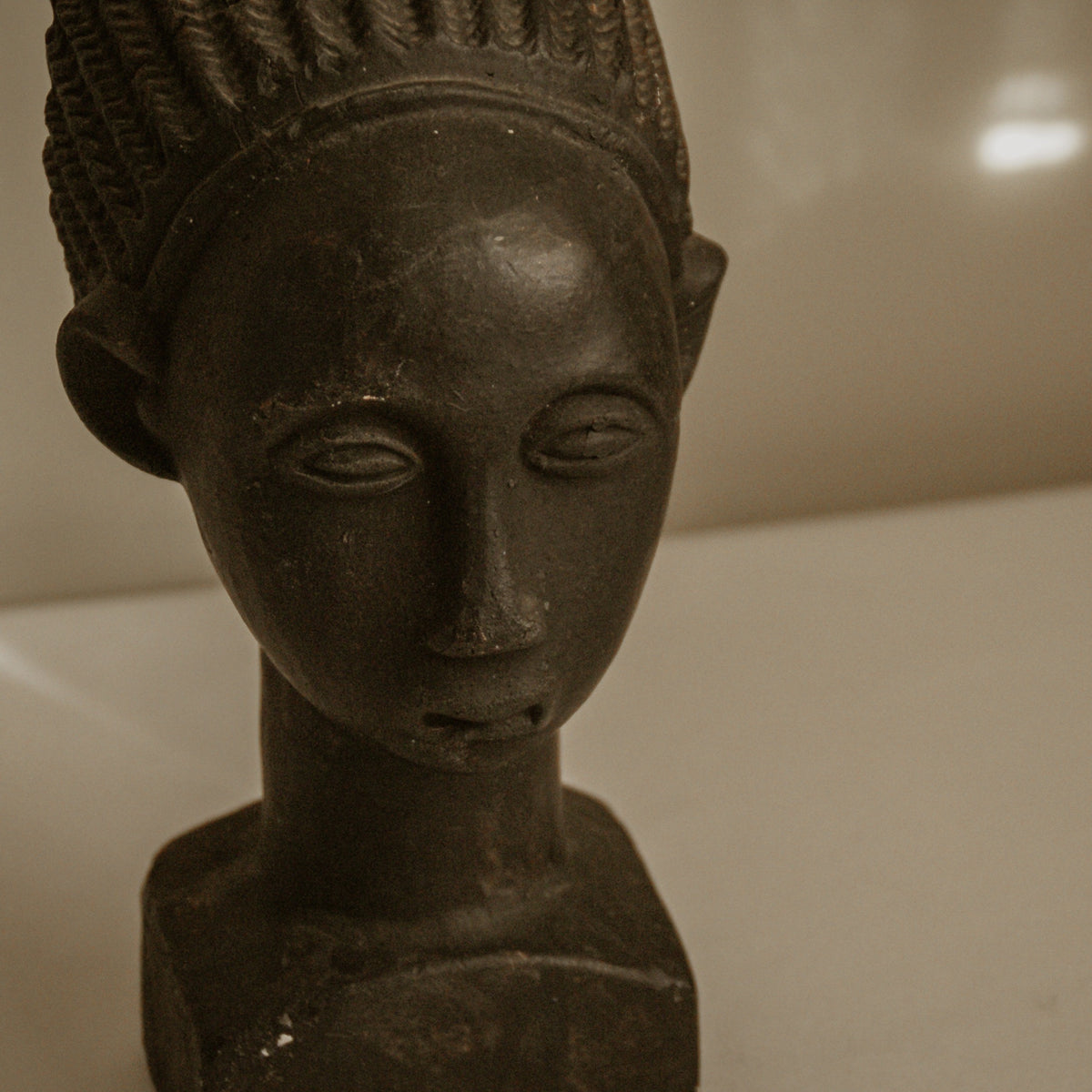African Terracotta Bust — close-up