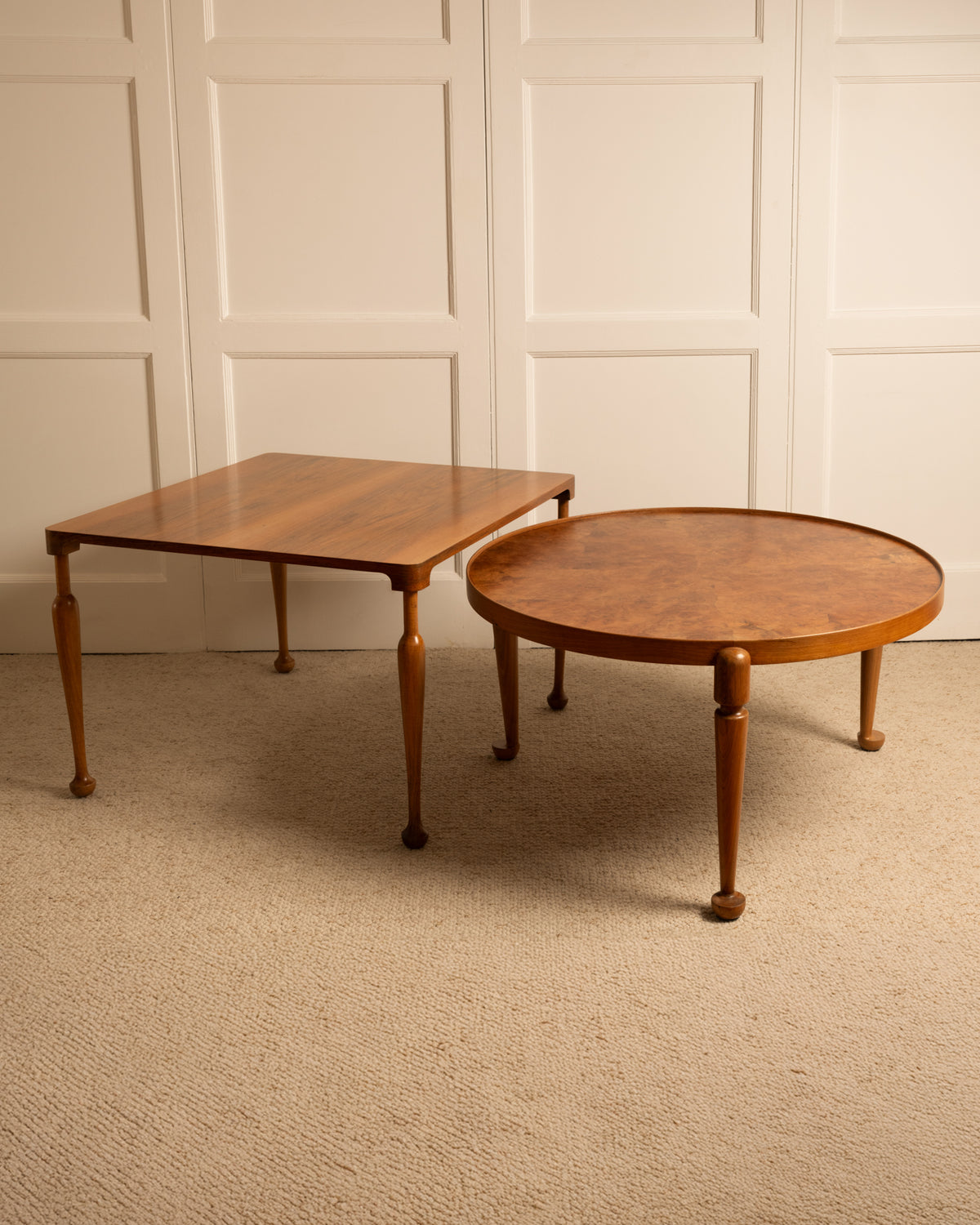 1940s Josef Frank circular teak side table with square table set
